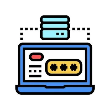 Server laptop password entry color icon vector illustration Stock Illustration