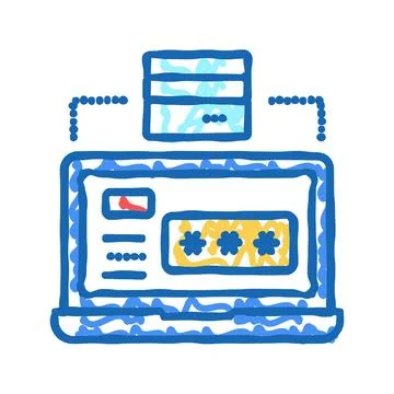 Server laptop password entry icon doodle illustration Stock Illustration