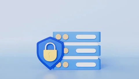 Server with lock on the shield, Data Center and data protection, Cybersecurity Stock Illustration