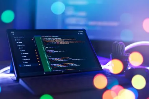 Server logs analysis. Closeup developing programming and coding technologies. Stock Photos