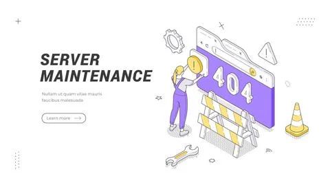 Server Maintenance 404 Error Isometric Vector Illustration For Website Unde.. 스톡 일러스트