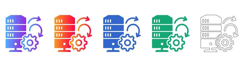 Server Maintenance and Data Synchronization Icons Stockillustratie