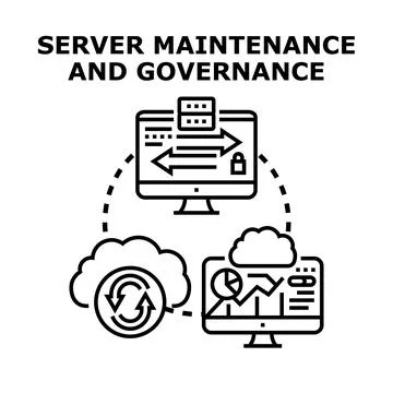 Server maintenance and governance concept linking cloud data management Stock Illustration