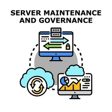 Server maintenance and governance concept linking cloud data management Stock Illustration