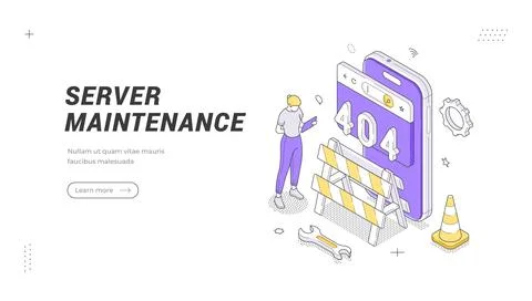 Server Maintenance banner template. An isometric vector illustration of a 404 Stock Illustration