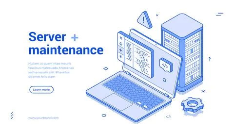 Server maintenance code programming IT development isometric web banner vecto 스톡 일러스트
