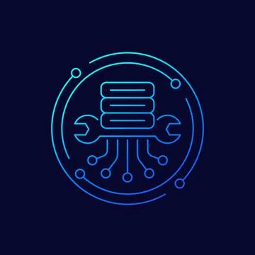 Server maintenance icon, hosting hardware, linear design Stock Illustration