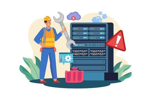 Server Maintenance Illustration concept. A flat illustration isolated on wh.. Stock Illustration
