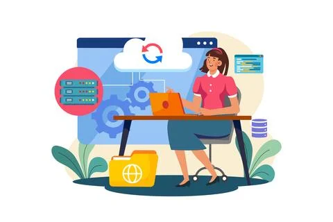 Server Maintenance Illustration concept. A flat illustration isolated on wh.. Stock Illustration