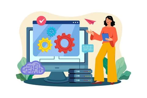 Server Maintenance Illustration concept. A flat illustration isolated on wh.. Stock Illustration