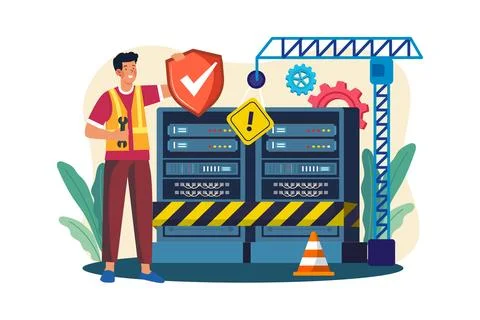Server Maintenance Illustration concept. A flat illustration isolated on wh.. Stock Illustration