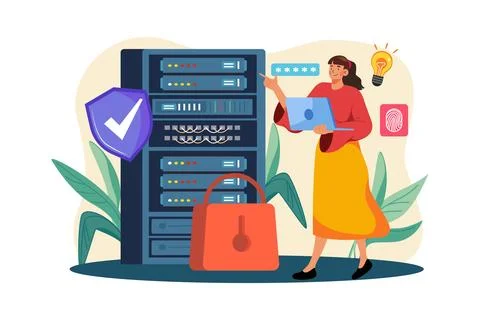 Server Maintenance Illustration concept. A flat illustration isolated on wh.. Stock Illustration