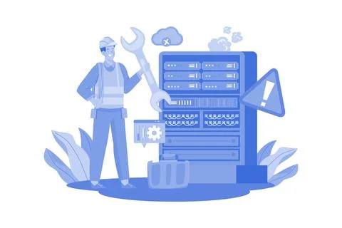 Server Maintenance Illustration concept. A flat illustration isolated on wh.. Stock Illustration