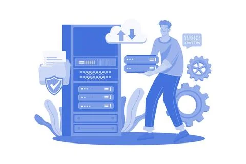 Server Maintenance Illustration concept. A flat illustration isolated on wh.. Stock Illustration