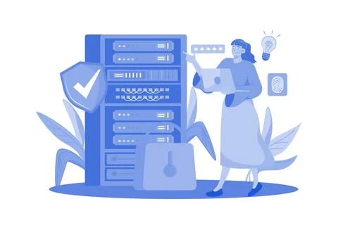 Server Maintenance Illustration concept. A flat illustration isolated on wh.. Stock Illustration