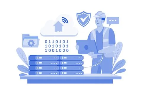 Server Maintenance Illustration concept. A flat illustration isolated on wh.. Stock Illustration