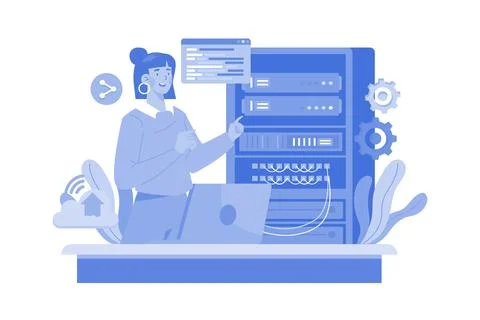 Server Maintenance Illustration concept. A flat illustration isolated on wh.. Stock Illustration