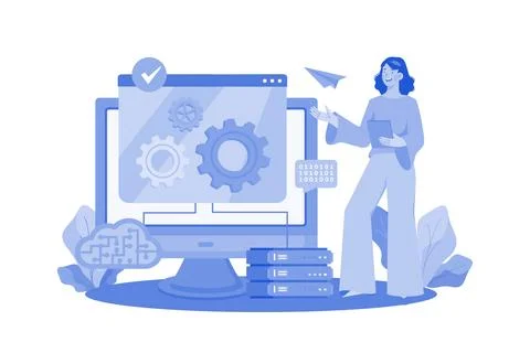 Server Maintenance Illustration concept. A flat illustration isolated on wh.. Stock Illustration