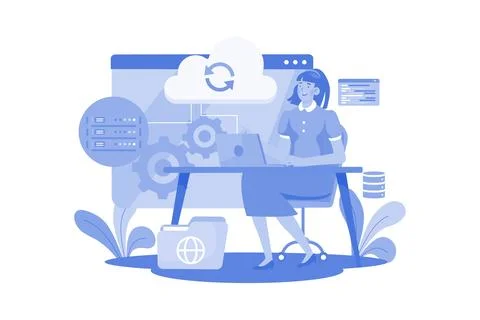 Server Maintenance Illustration concept. A flat illustration isolated on wh.. Stock Illustration