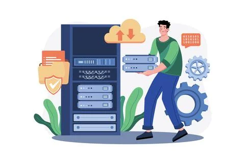 Server Maintenance Illustration concept on white background Stock Illustration