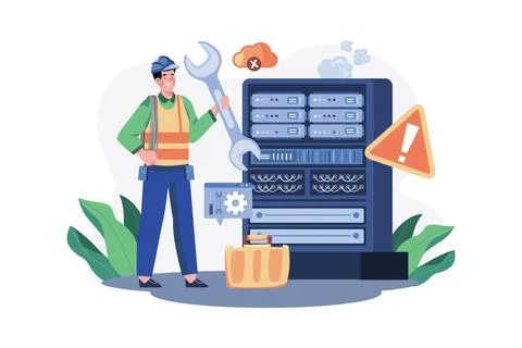Server Maintenance Illustration concept on white background Stock Illustration