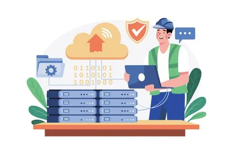 Server Maintenance Illustration concept on white background Stock Illustration