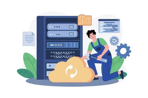 Server Maintenance Illustration concept on white background Stock Illustration