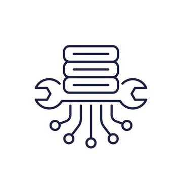 Server maintenance line icon, hosting equipment and hardware Stock Illustration