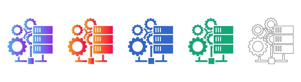 Server Maintenance Process Icons Set Stock Illustration