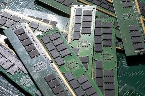 Server memory on circuit board. Workstation memory for data centers. RAM me.. Stock Photos