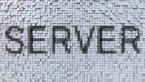 SERVER mosaic caption made of pixels. 3D rendering Illustrazione stock