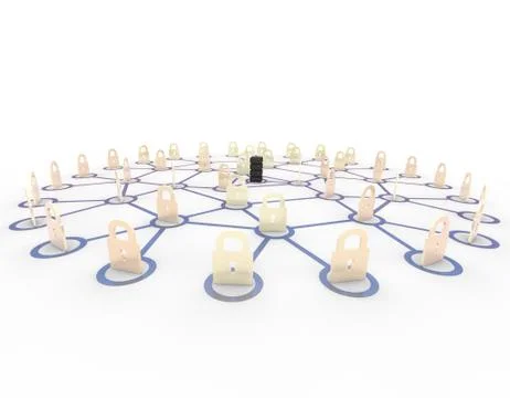 Server network and lock, data security protection Illustrazione stock