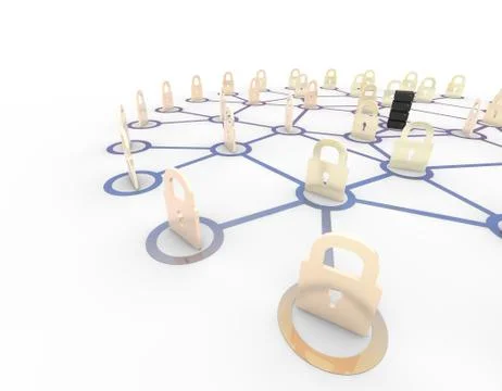 Server network and lock, data security protection Stock Illustration