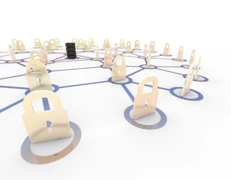 Server network and lock, data security protection Stock Illustration