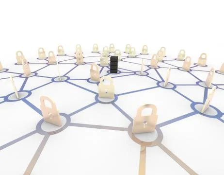 Server network and lock, data security protection Stock Illustration