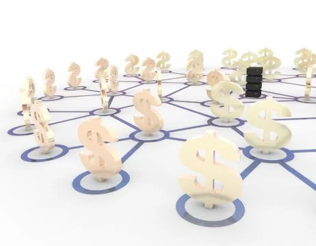 Server network and US dollar, online financial technology 库存插图