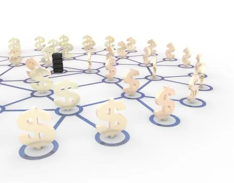 Server network and US dollar, online financial technology Stock-Illustration