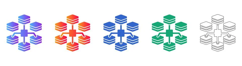 Server Network Cluster Connection Icons 스톡 일러스트