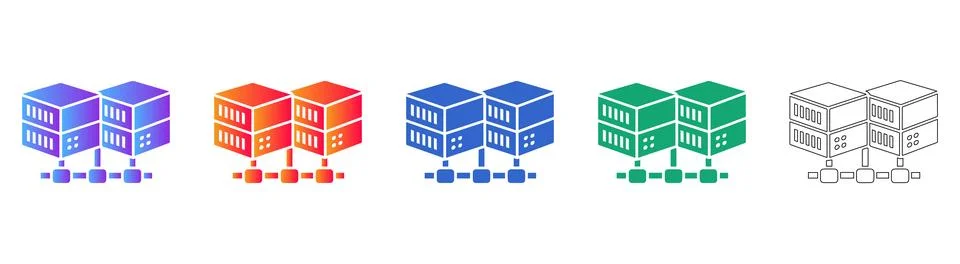Server Network Connection Icons Set Stock Illustration