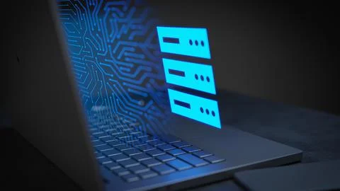 Server network data hardware system cloud database 3D Render 스톡 일러스트