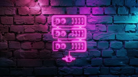 Server Network Icon neon on brick wall background Stock Footage 276321285