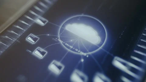 Server network illustration featuring a core hub linked to multiple data nodes Vídeo Stock 335484125
