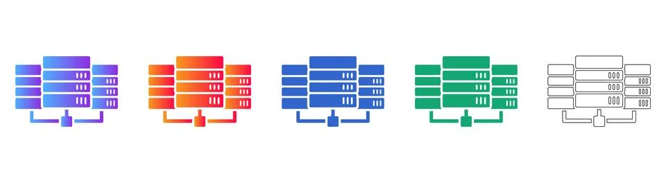 Server Network Infrastructure Icons in Five Styles Stock Illustration