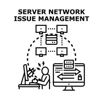 Server network issue management and troubleshooting concept Illustrazione stock