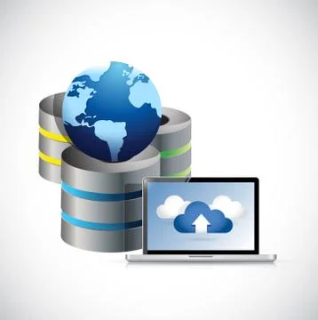 Server network laptop and globe illustration Stock Illustration