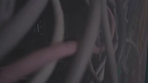 Server network racksystem with many tangled lan wires Stock Footage 151178906
