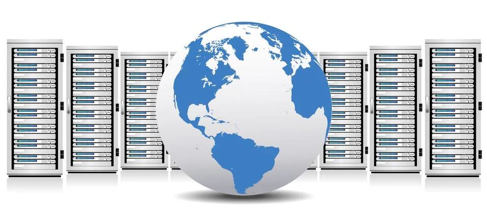 Server - Network Servers with Globe Stock Illustration