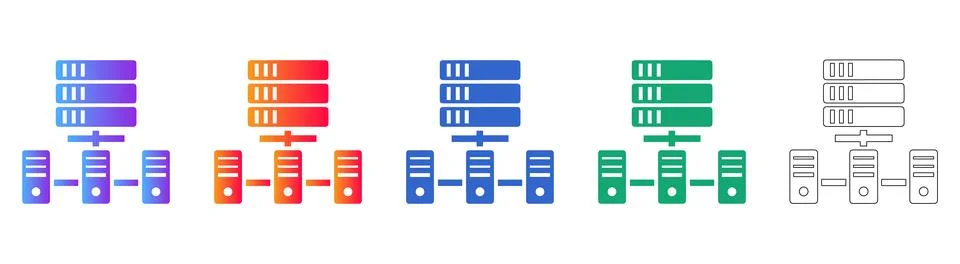 Server Network System Icons Data Center and Hosting Symbols Stock Illustration