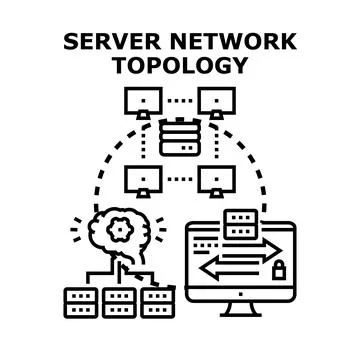 Server network topology architecture connecting computers and data Stock Illustration