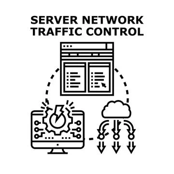 Server network traffic controlling digital data management Stock Illustration
